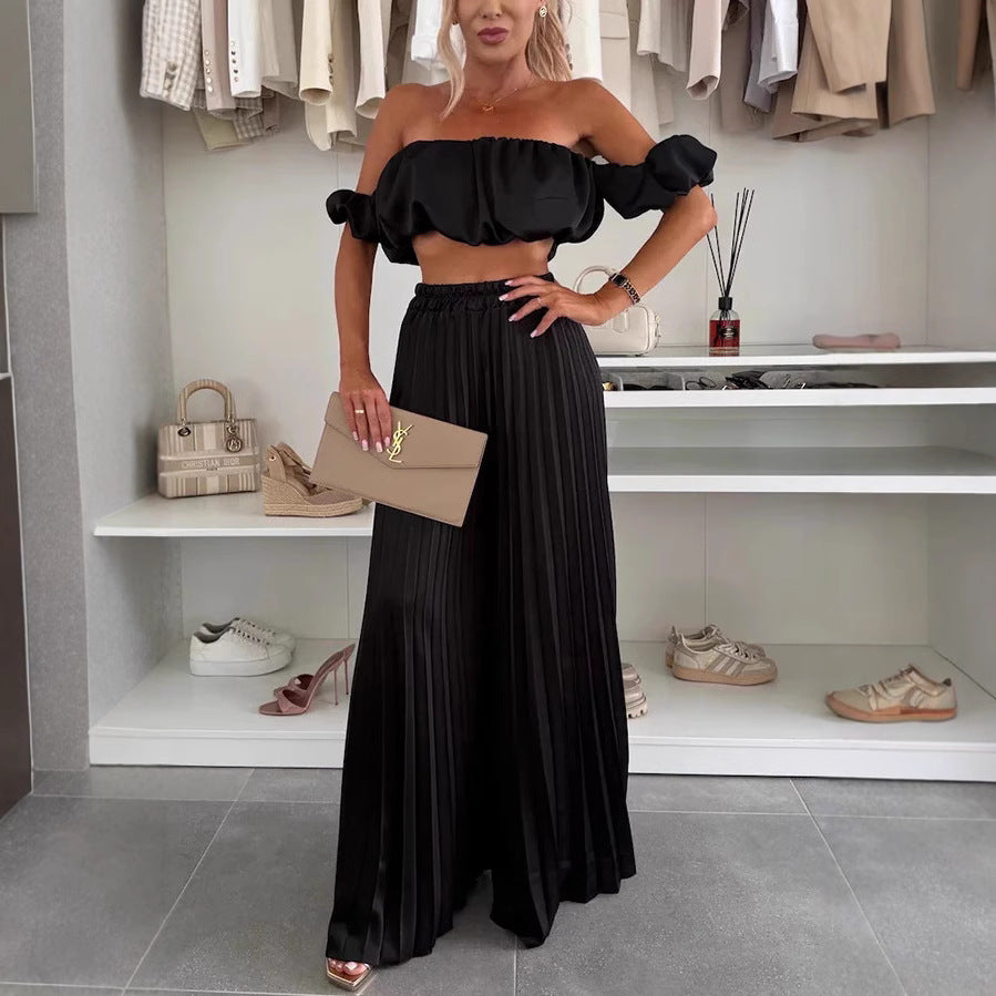 Damen Elegantes Set mit schwingendem Oberteil und plissierten Hosen R&B