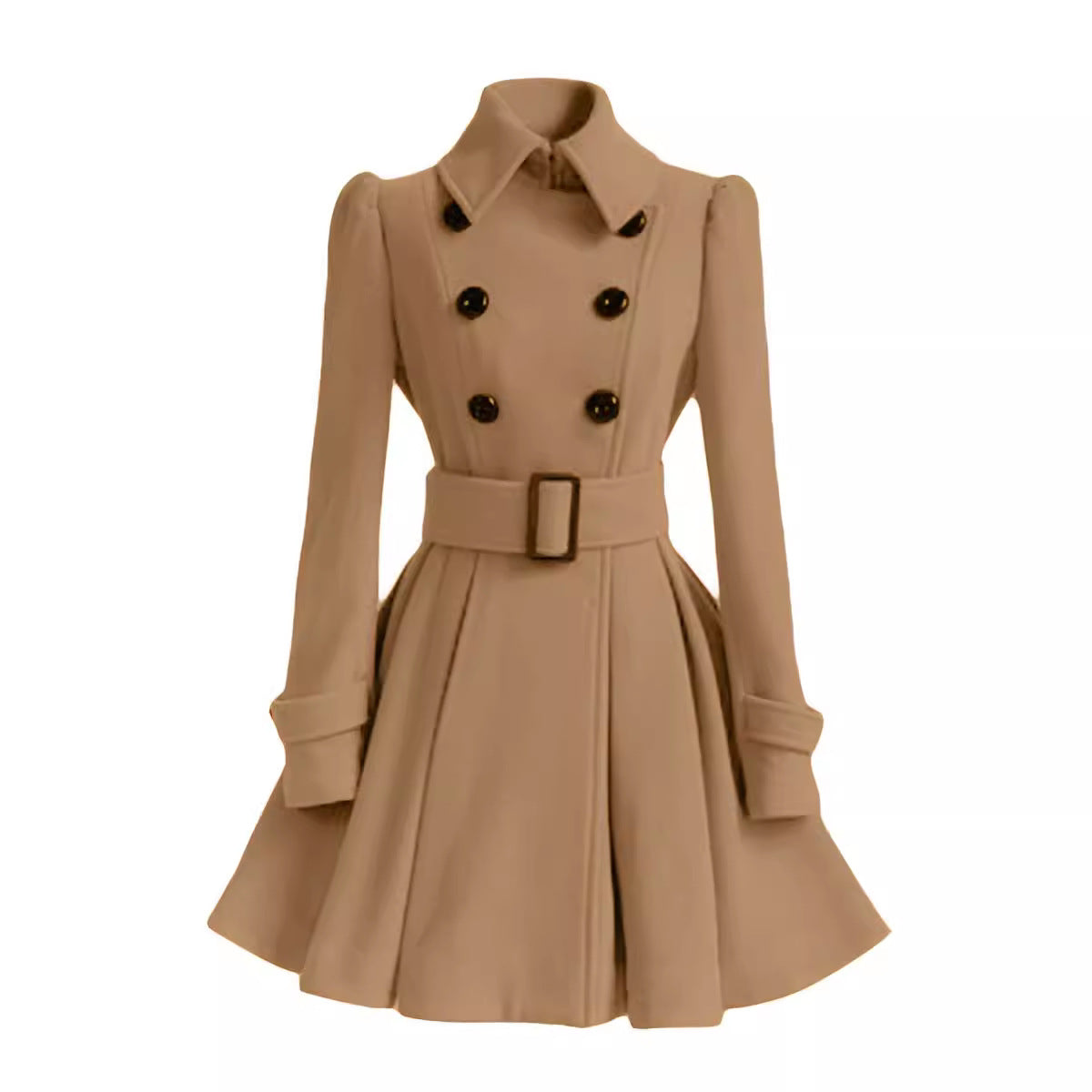 Damen eleganter Trenchcoat mit ausgestelltem Schnitt und französischem Kragen R&B