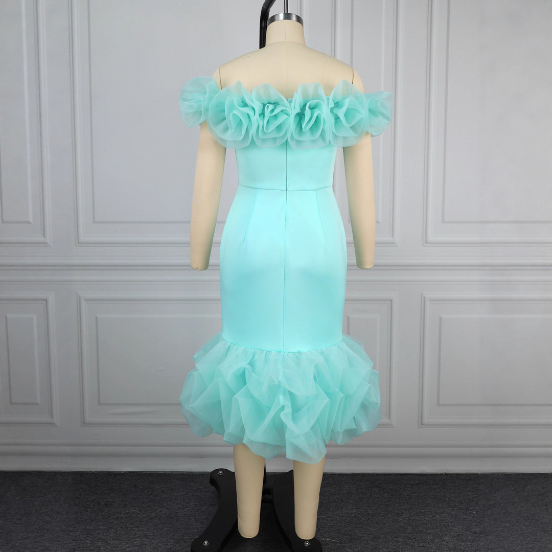 Damen Figurbetontes Kleid mit Rüschenärmel und voluminösem Saum R&B