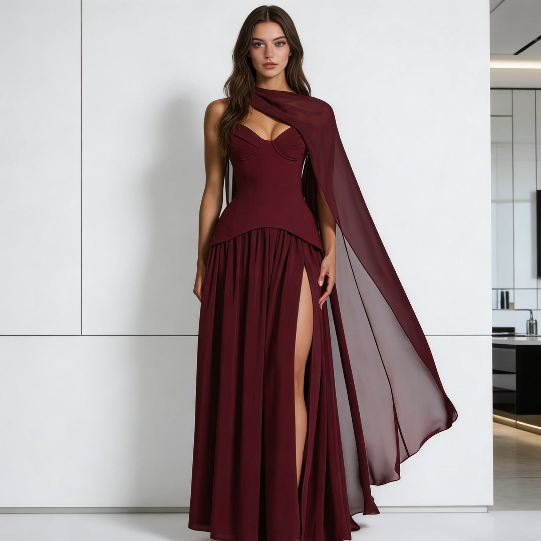 Damen Glamouröses Abendkleid mit schulterfreiem Design und exquisite Drapierung R&B