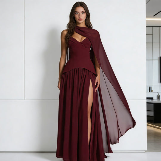Damen Glamouröses Abendkleid mit schulterfreiem Design und exquisite Drapierung R&B