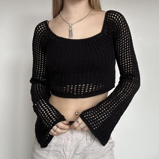 Damen luftiges Crop-Top aus weichem Netzstrick R&B