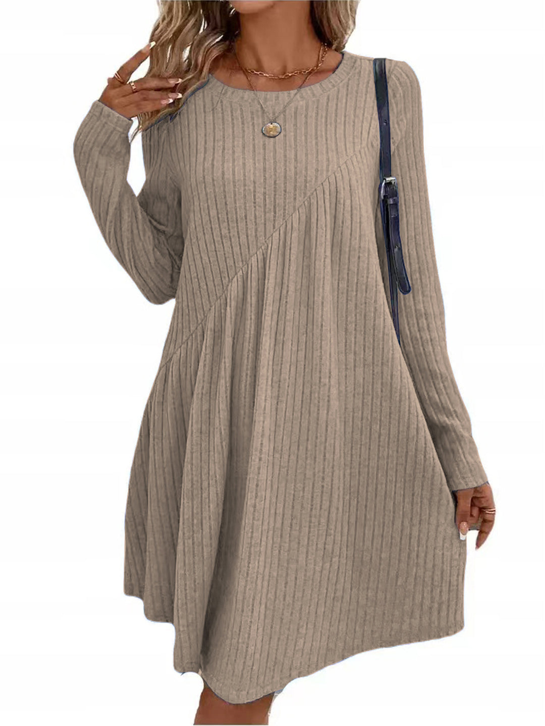 Damen lässiges Strickkleid mit asymmetrischem Schnitt und langen Ärmeln R&B