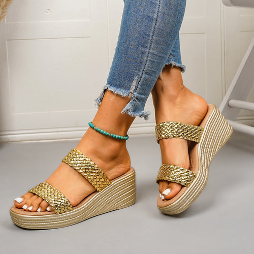 Damen Wedge-Pantoletten mit geflochtenem Riemendesign und komfortabler Sohle R&B
