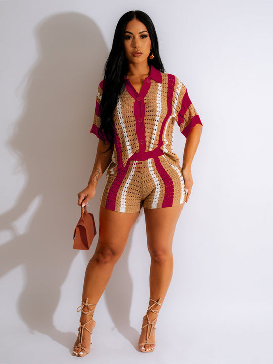 Damen Set aus gehäkeltem Top und Shorts R&B
