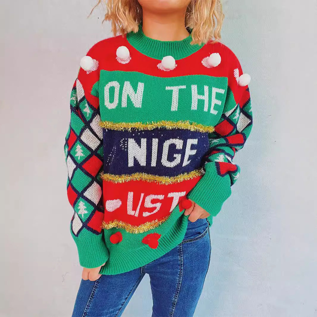 Damen festlicher Pullover mit weihnachtlichem Design und verspielten Details R&B