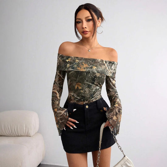 Damen Off-Shoulder Oberteil mit Ärmel-Design R&B