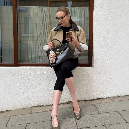 Damen legerer Übergangsjacke mit weichem Innenfutter und Karodetails R&B