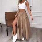 Damen langer Cargo-Rock mit seitlichem Schlitz und praktischen Taschen R&B