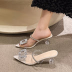 Damen Elegante transparente Mules mit Strassdetails und modischem Design R&B