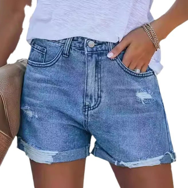 Damen Denim-Shorts im modischen Destroyed-Look mit lässigem Schnitt R&B