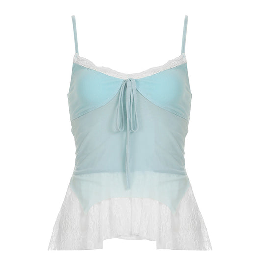 Damen Lace-Top mit verstellbaren Trägern und romantischem Saum R&B