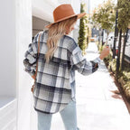 Damen Plaid Oversized Hemdjacke mit zwei Taschen und lässigem Schnitt R&B