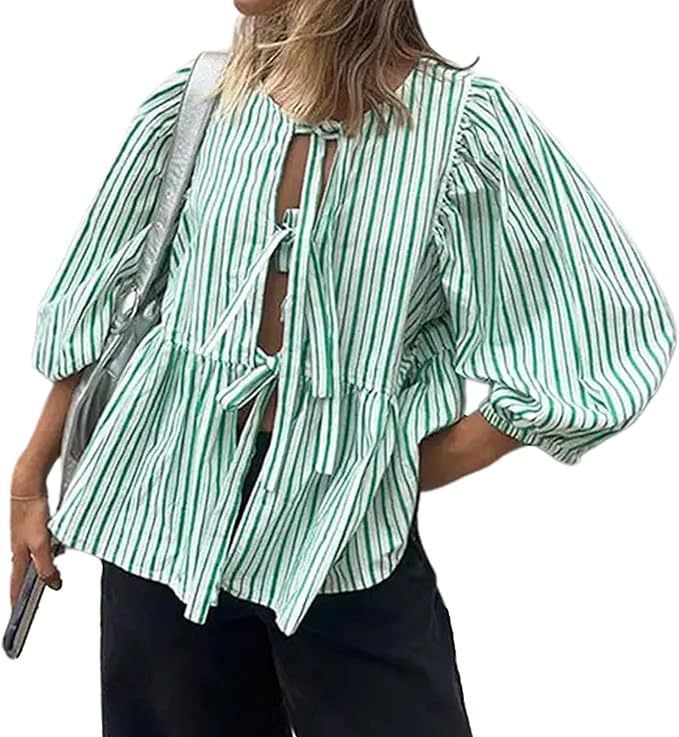 Damen Bluse mit voluminösen Ärmeln und modischem Leopardenmuster R&B