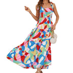 Damen Langärmliges Maxi-Kleid mit verspieltem Mehrfarbigem Design R&B