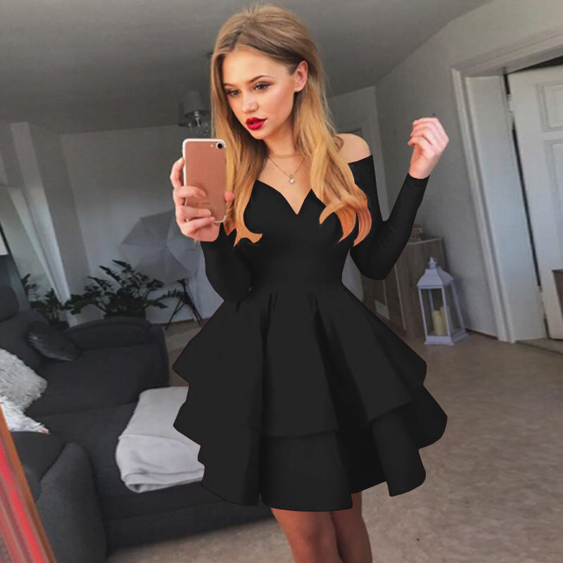 Damen Verspieltes schulterfreies Cocktailkleid mit Volants und tiefem V-Ausschnitt R&B