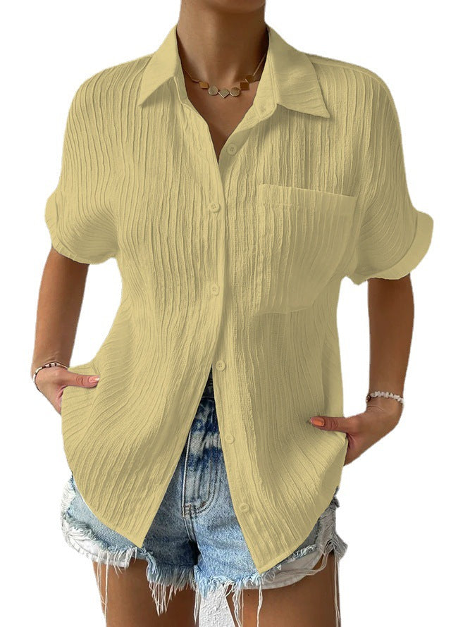 Damen Kurzarm Hemd mit strukturiertem Stoff R&B