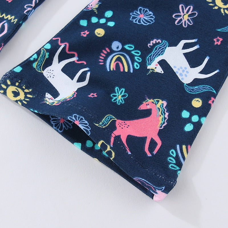 Mädchen Leggings mit verspieltem Einhorn- und Blütenmuster R&B