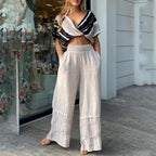 Damen weite Leinenhose mit eleganten Rüschendetails R&B