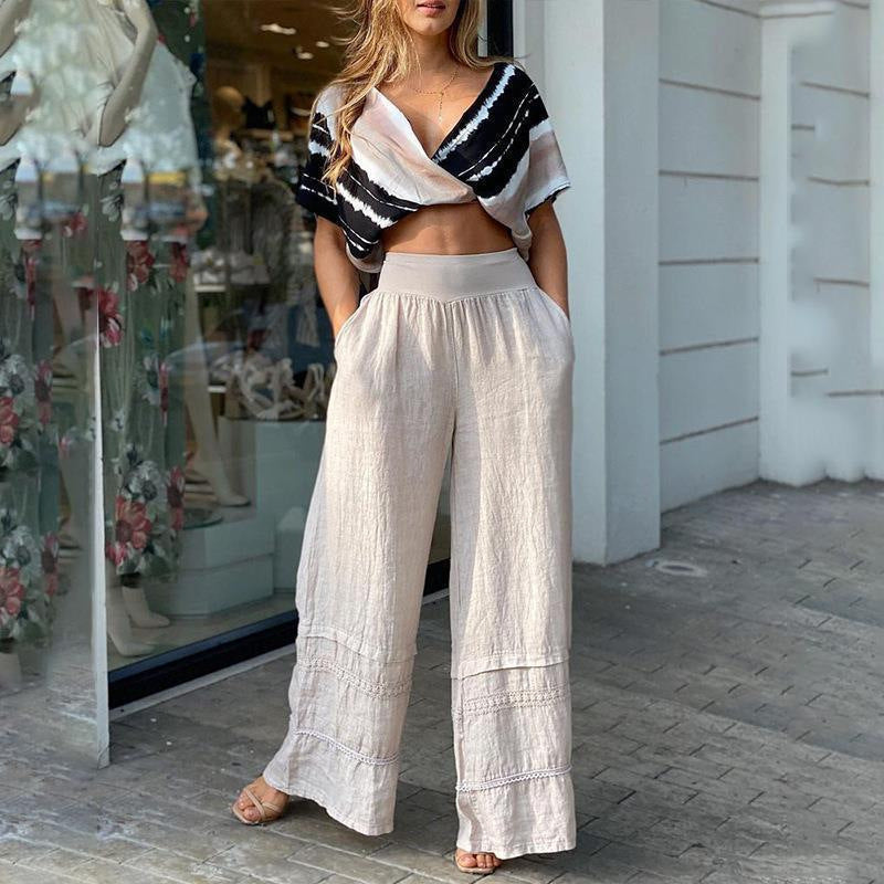 Damen Palazzo-Hose mit elastischem Bund und feinen Details R&B