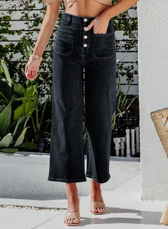 Damen Weite Jeanshose mit hohem Bund R&B