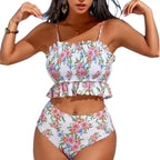 Damen Hochtailliertes Bikiniset mit Rüschen