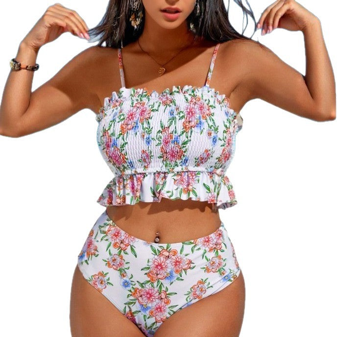Damen Hochtailliertes Bikiniset mit Rüschen