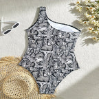 Damen Einteiliger Badeanzug mit asymmetrischem Design und schickem Schlangenmotiv R&B