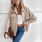 Damen gestreifte Utility-Jacke mit Brusttaschen und strukturierter Oberfläche R&B