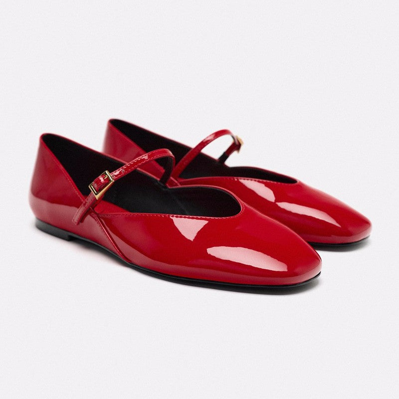 Damen Elegante Slip-On Ballerinas mit verstellbarem Riemen und hochwertiger Oberflächenstruktur R&B