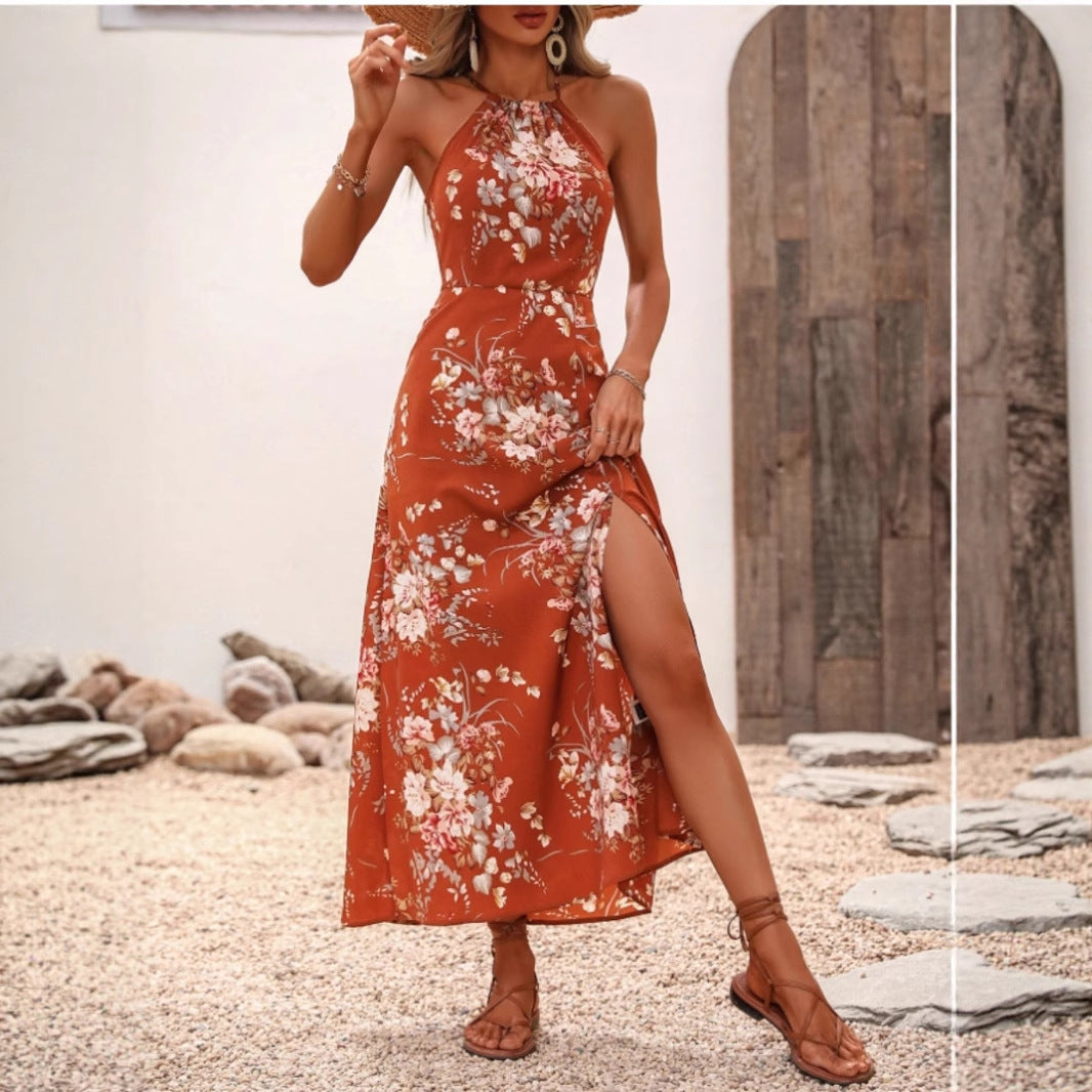 Damen Maxikleid mit elegantem Halter-Ausschnitt und floralem Design R&B