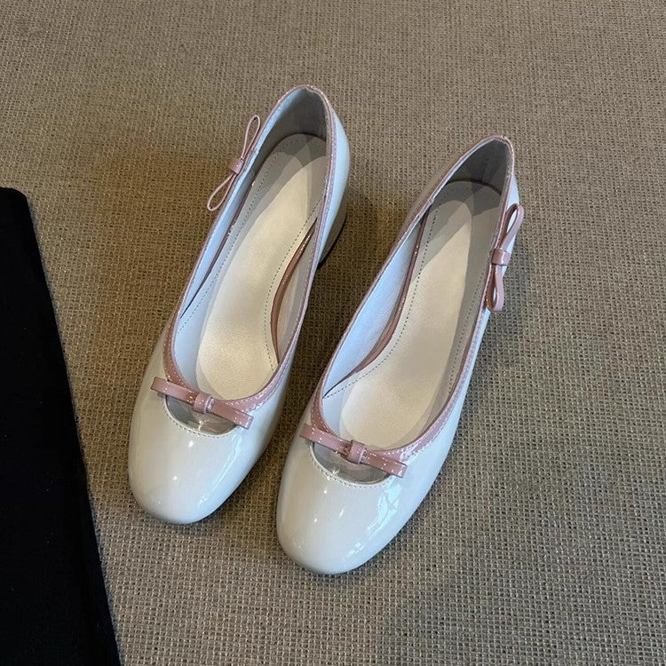 Damen Elegante Ballerina-Pumps mit verspieltem Schleifendetail und komfortablem Blockabsatz