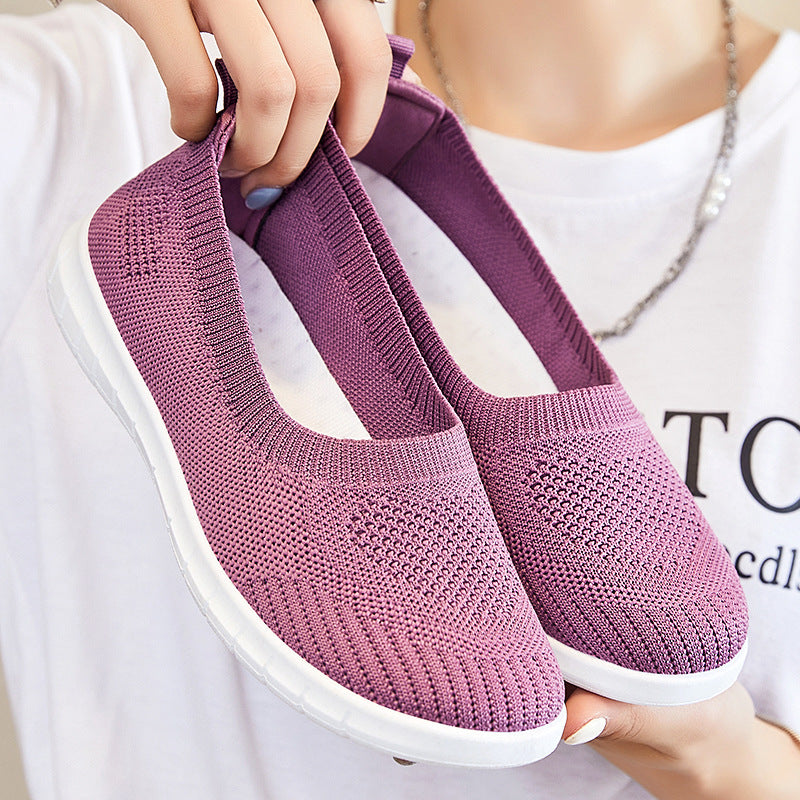 Damen bequeme Slip-On Sneakers mit atmungsaktiver Strickoberfläche R&B