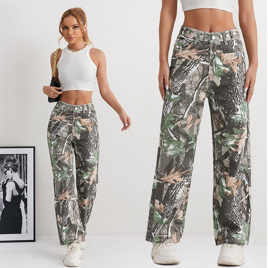 Damen Cargohose im Camouflage-Design mit hoher Taille R&B