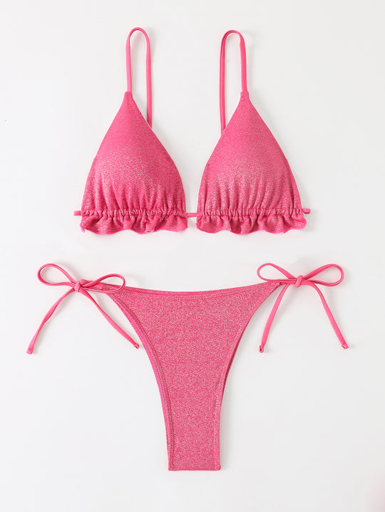 Damen Bikini-Set mit glitzernden Rüschendetails und verstellbaren Trägern R&B
