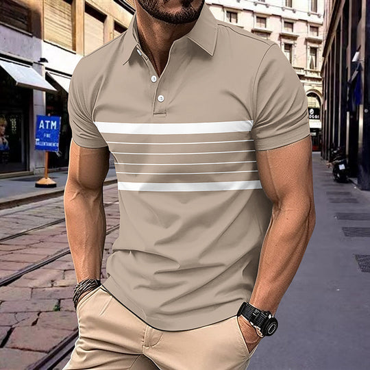 Herren Polohemd mit sportlichem Streifenmuster und klassischem Kragen R&B