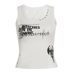 Damen Trendiges Oversized Tanktop mit auffälligem Grafikdruck und Rüschen R&B