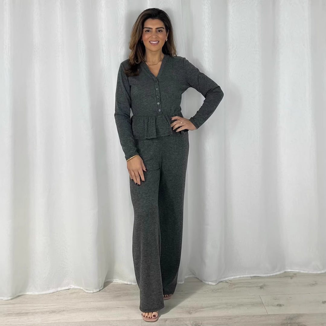 Damen Lounge-Set mit weitem Bein und Rüschendetail R&B