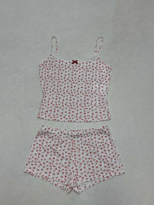 Damen Schlafanzug-Set aus atmungsaktivem Baumwollstoff mit zarten Herzmotiven R&B