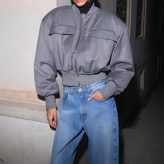 Damen lässige Übergangsjacke mit voluminösen Ärmeln und Druckknopfdetail R&B