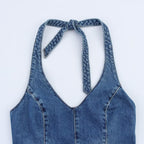 Damen Jumpsuit aus Denim mit Kreuzträgern R&B