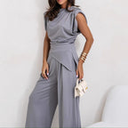 Damen elegant geschnittener Jumpsuit mit asymmetrischem Design und weitem Bein R&B