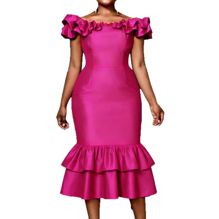 Damen Figurbetontes Abendkleid mit Rüschensaum R&B
