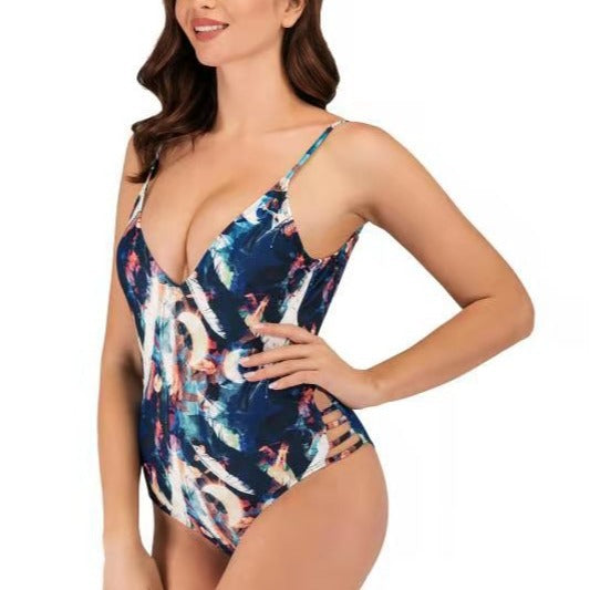 Damen Einteiler-Badeanzug mit floralem Kunstdesign R&B