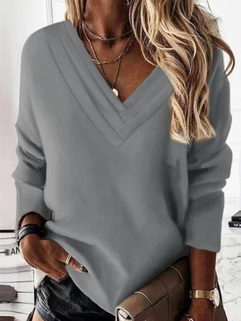 Damen Lässiges V-Ausschnitt Pullover mit eleganten Falten R&B