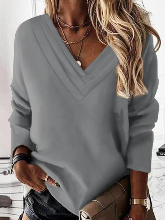 Damen Lässiges V-Ausschnitt Pullover mit eleganten Falten R&B