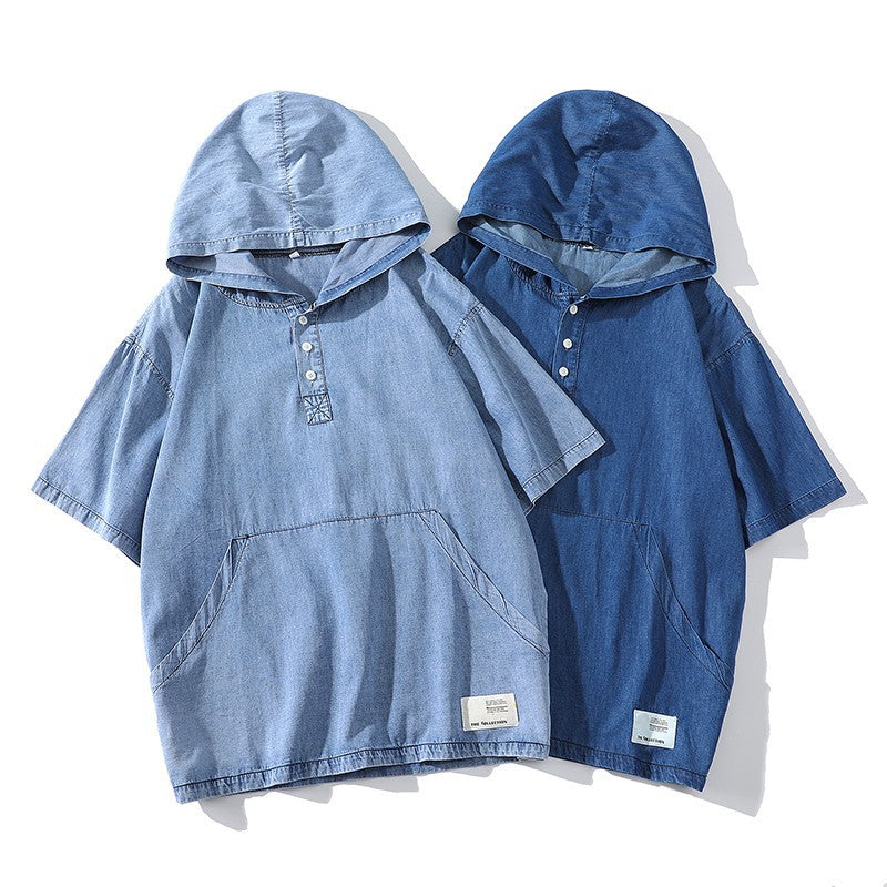 Herren Kapuzen-T-Shirt mit eleganter Knopfleiste und praktischen Taschen