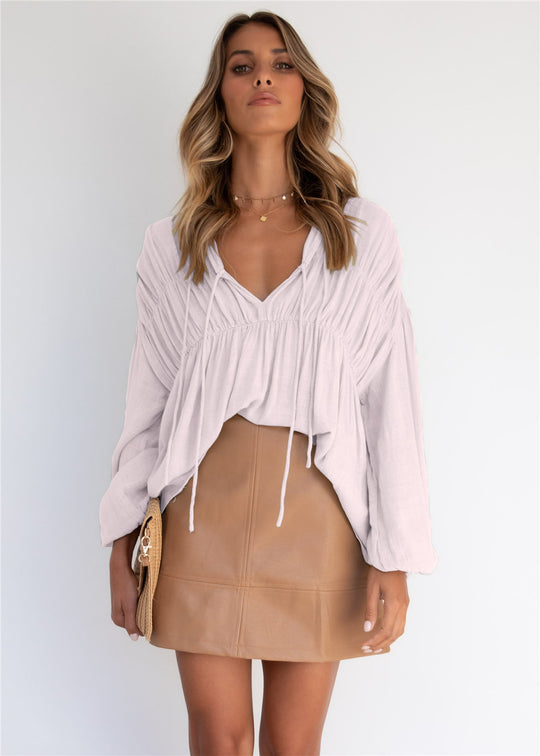 Damen lässige Bluse mit raffinierten Rüschendetails und Kordelzug R&B