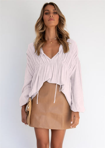 Damen lässige Bluse mit raffinierten Rüschendetails und Kordelzug R&B