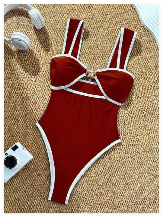 Damen Einteiler Badeanzug mit elegantem Schnitt und verstellbaren Trägern R&B